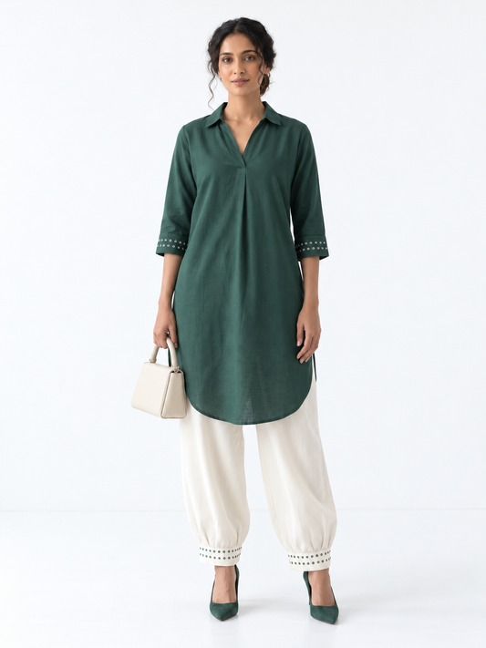 FOREST GREEN KURTA & BALLOON PANT SET