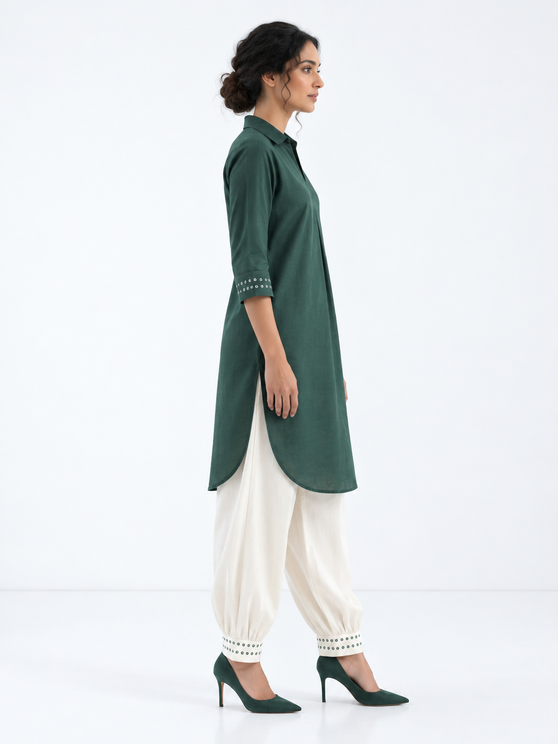 FOREST GREEN KURTA & BALLOON PANT SET