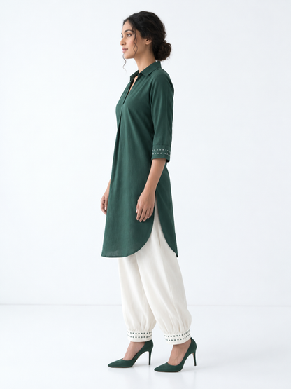 FOREST GREEN KURTA & BALLOON PANT SET