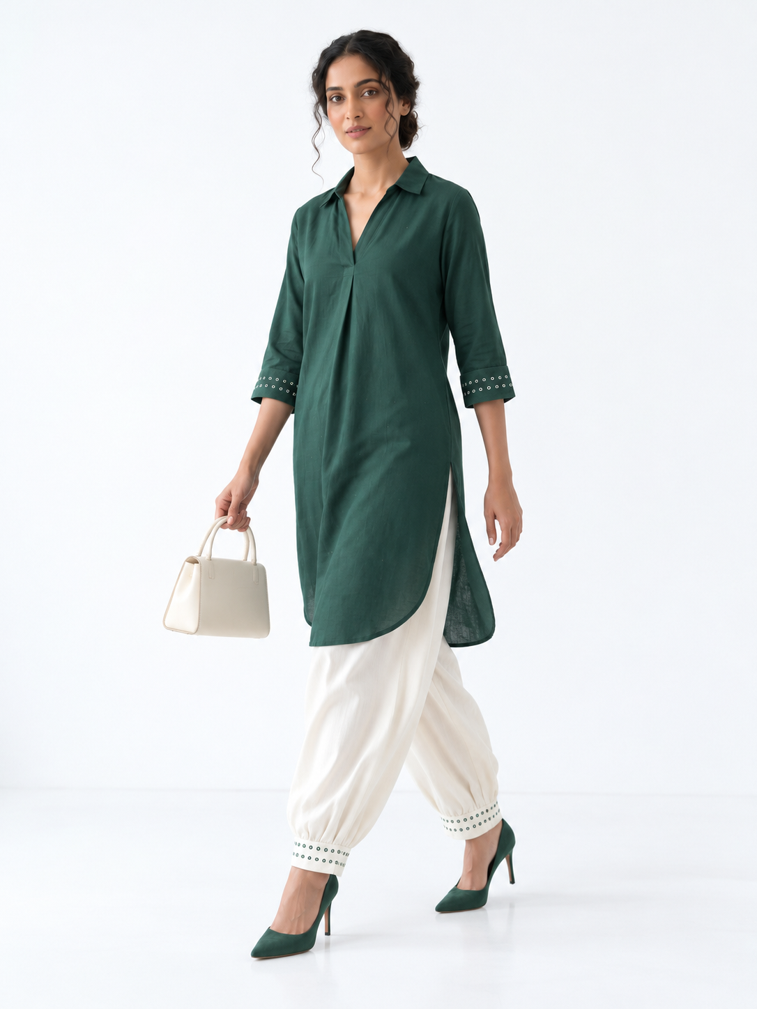 FOREST GREEN KURTA & BALLOON PANT SET