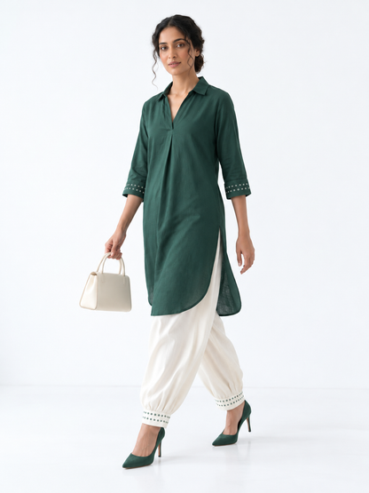 FOREST GREEN KURTA & BALLOON PANT SET