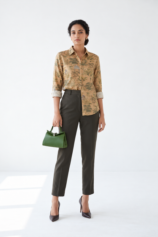 MUSTARD ELEPHANT PRINT SHIRT