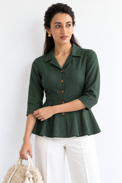 FOREST GREEN PEPLUM TOP