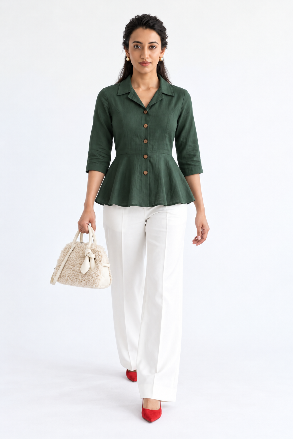 FOREST GREEN PEPLUM TOP