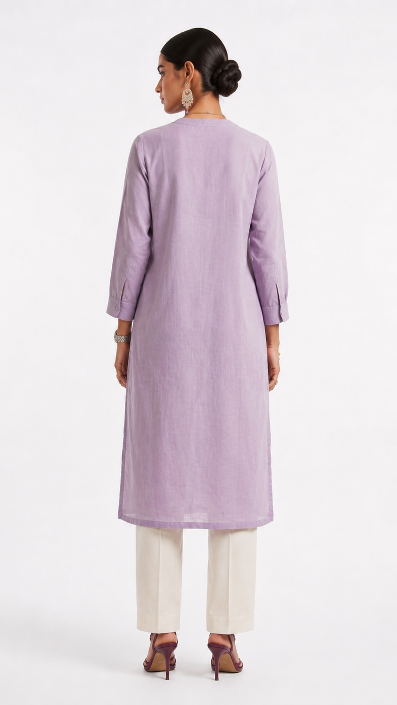 Dragonfly Embroidered Linen Kurta