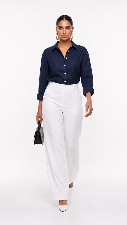 Navy Blue Cotton Shirt – Classic Button-Down