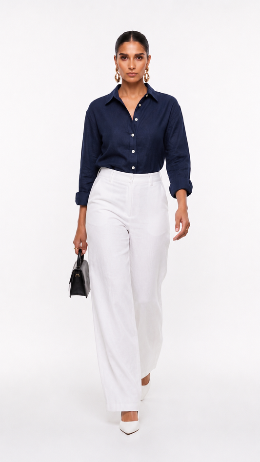 Navy Blue Cotton Shirt – Classic Button-Down