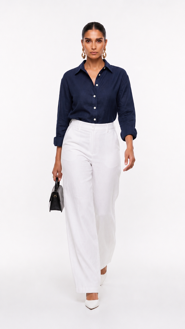 Navy Blue Cotton Shirt – Classic Button-Down