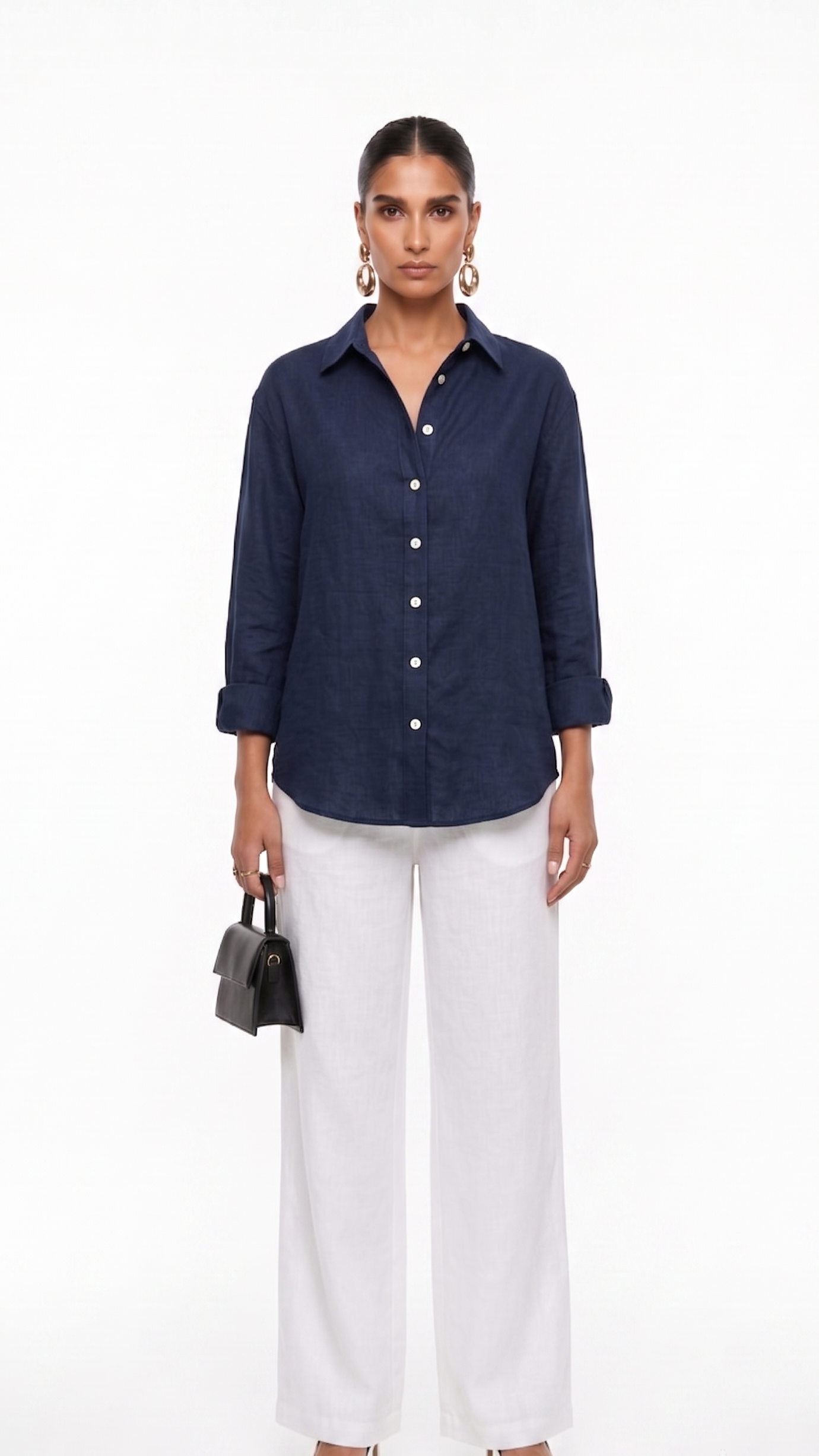 Navy Blue Cotton Shirt – Classic Button-Down
