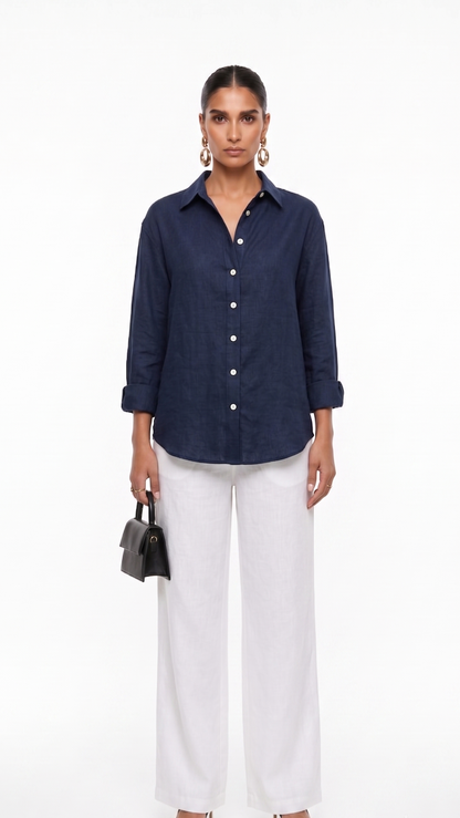 Navy Blue Cotton Shirt – Classic Button-Down