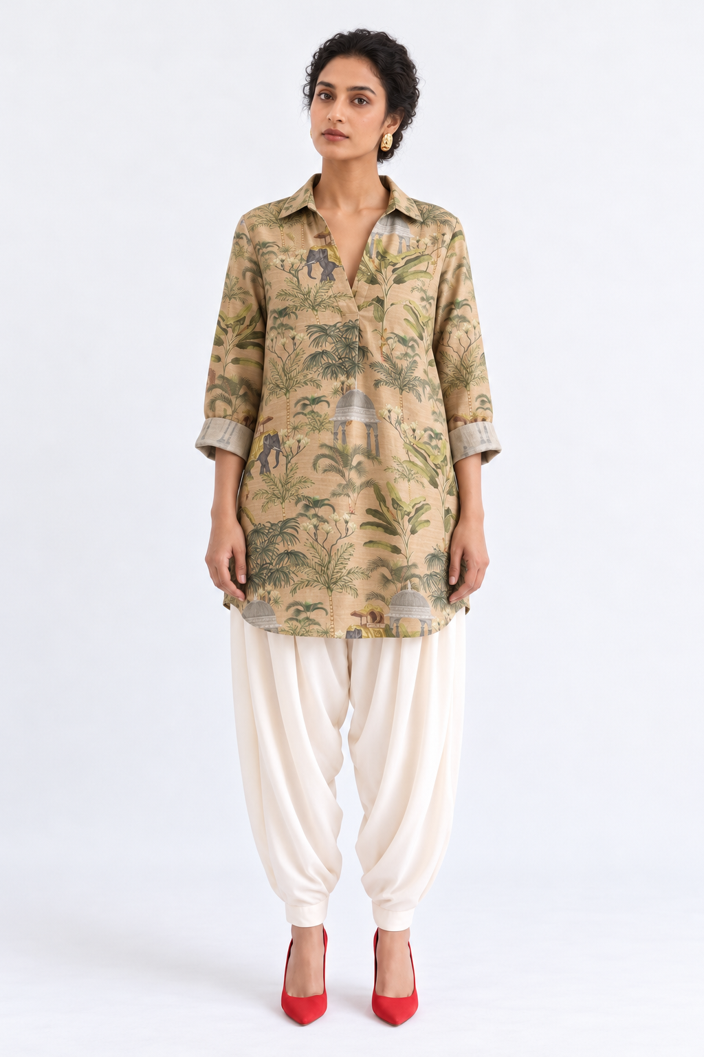 MUSTARD ELEPHANT PRINT SHIRT KURTA