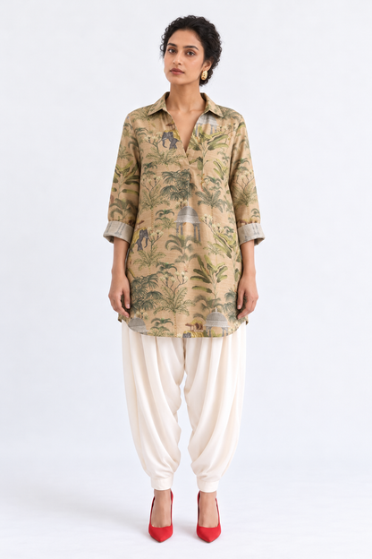 MUSTARD ELEPHANT PRINT SHIRT KURTA
