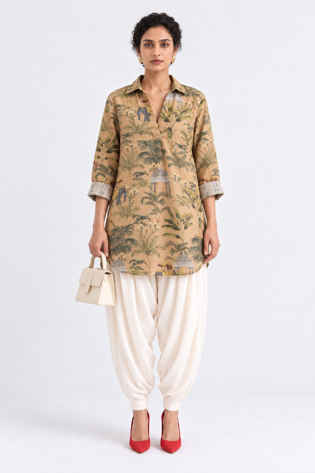 MUSTARD ELEPHANT PRINT SHIRT KURTA