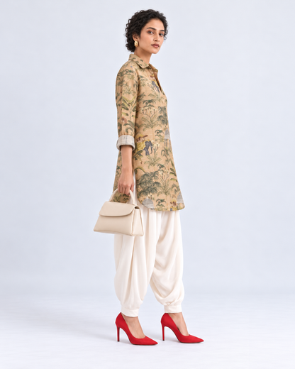 MUSTARD ELEPHANT PRINT SHIRT KURTA