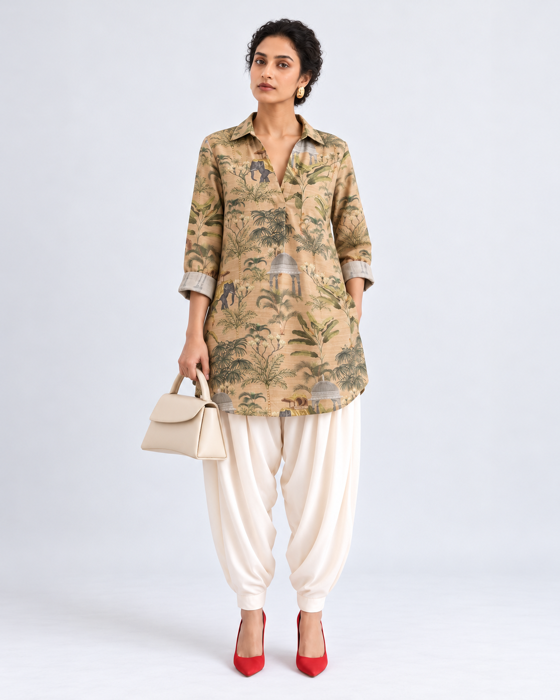 MUSTARD ELEPHANT PRINT SHIRT KURTA