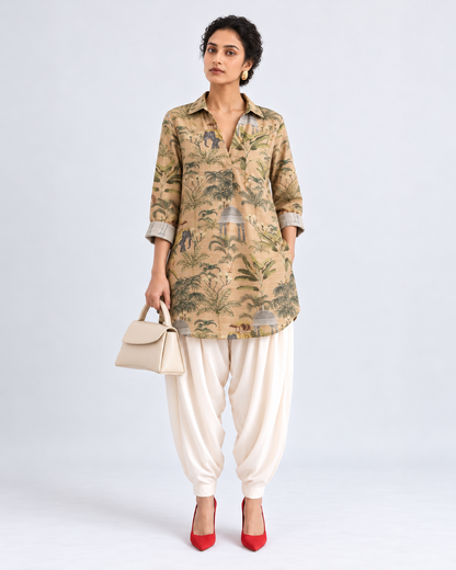 MUSTARD ELEPHANT PRINT SHIRT KURTA