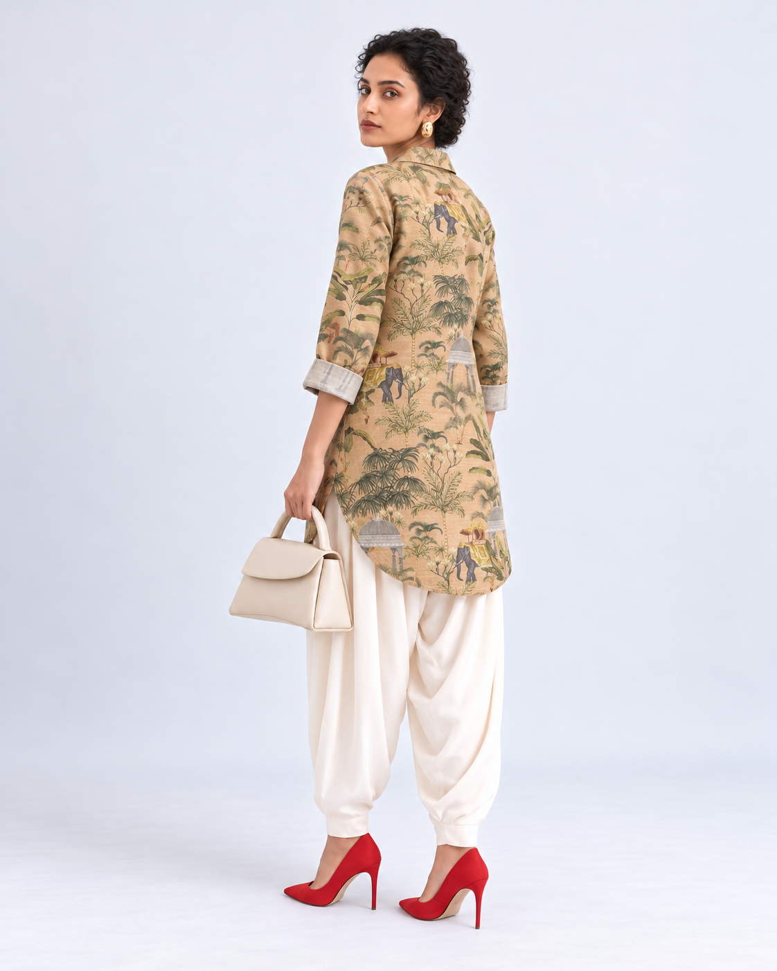 MUSTARD ELEPHANT PRINT SHIRT KURTA