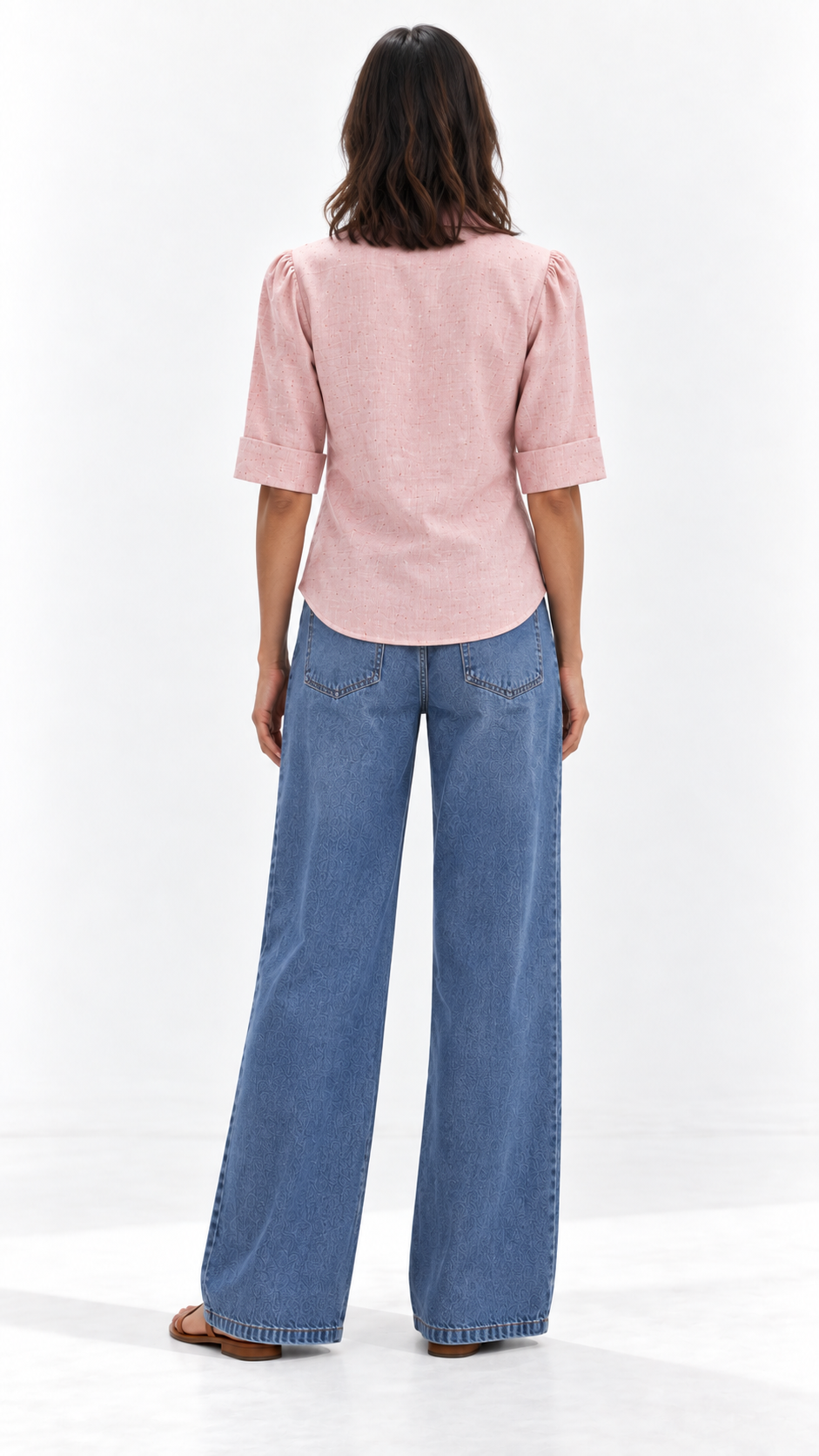 Blush Pink Bow Tie European Linen Shirt for Women | Cute Cat Embroidered Top