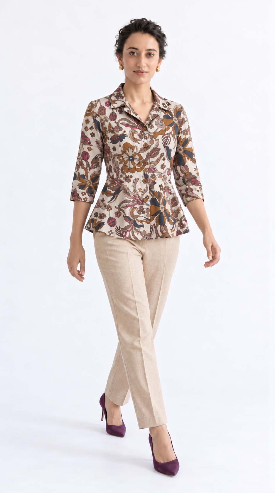 CREAM FLORAL PEPLUM TOP