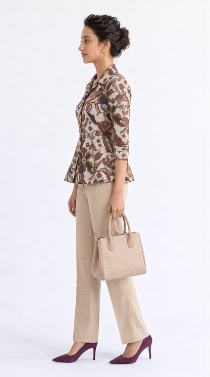 CREAM FLORAL PEPLUM TOP