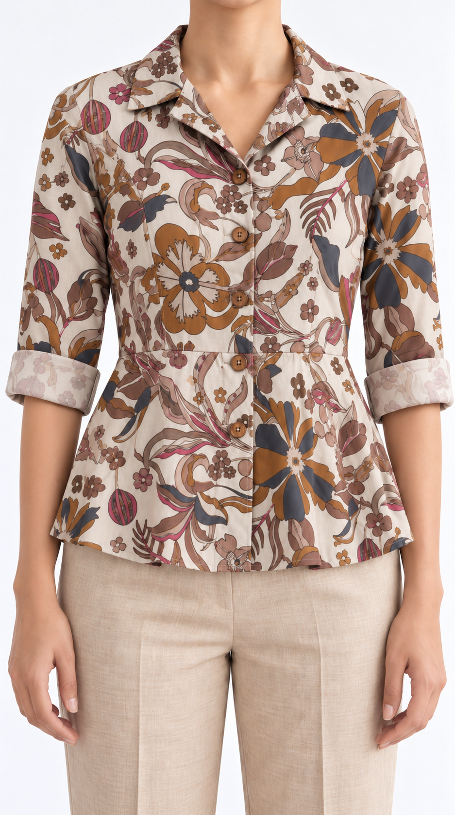 CREAM FLORAL PEPLUM TOP