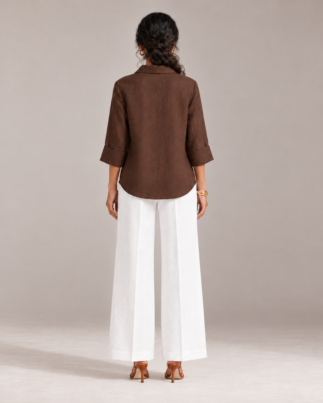 BROWN FRONT PLEATED COTTON TOP