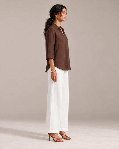 BROWN FRONT PLEATED COTTON TOP