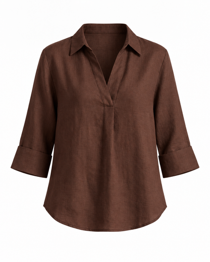 BROWN FRONT PLEATED COTTON TOP