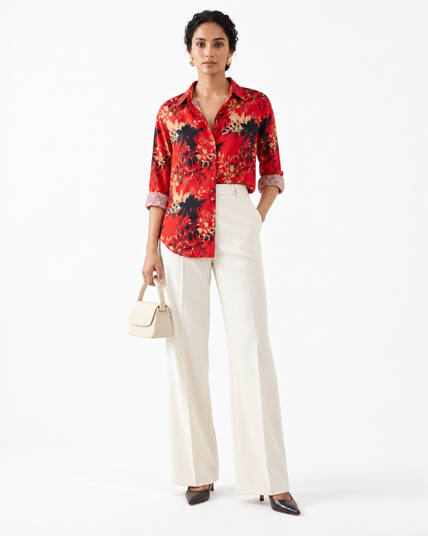 RED FLORAL PRINT SHIRT