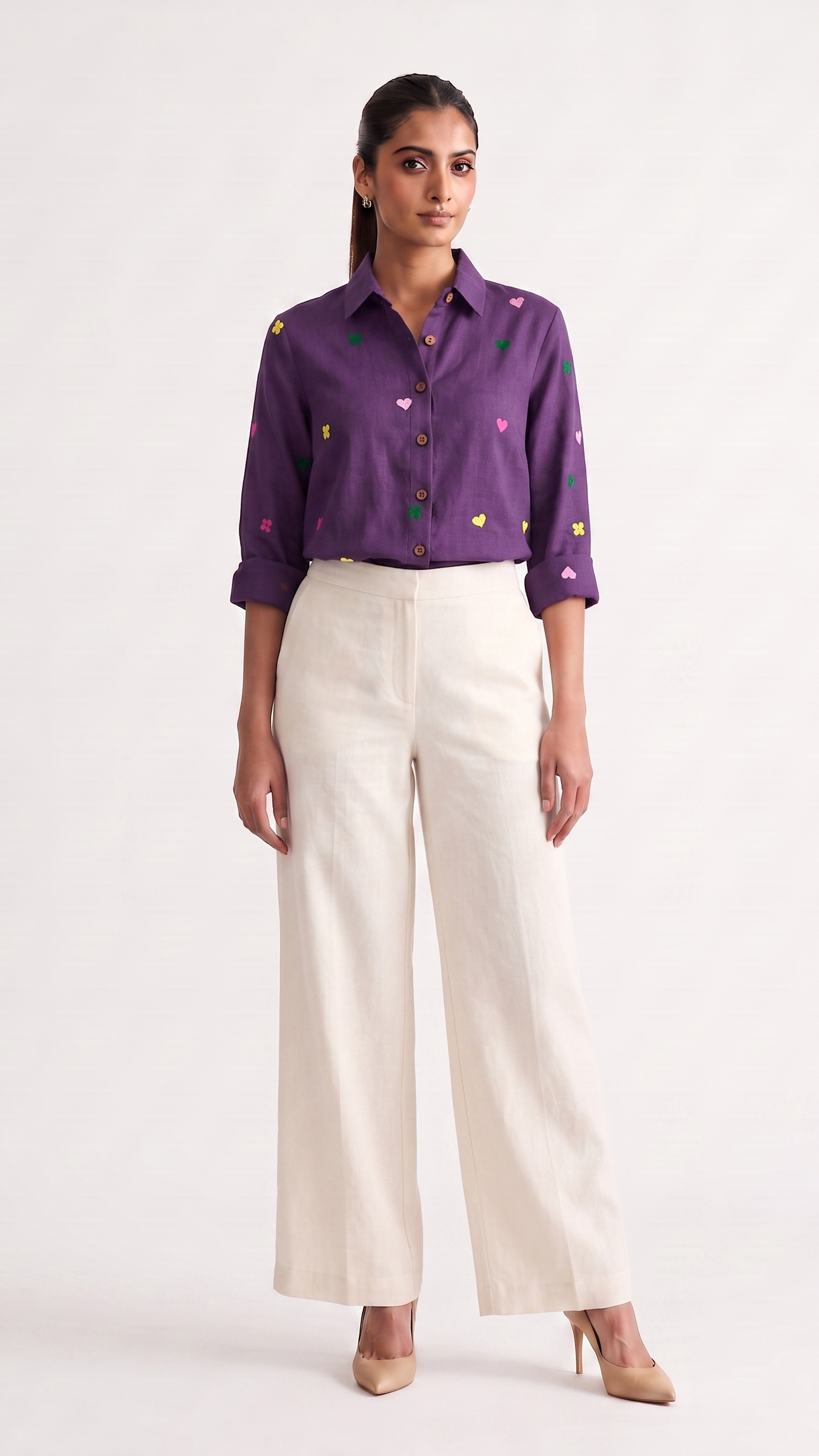 Purple Posy Embroidered Shirt