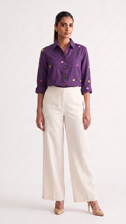 Purple Posy Embroidered Shirt