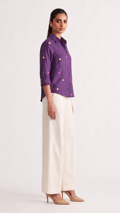 Purple Posy Embroidered Shirt