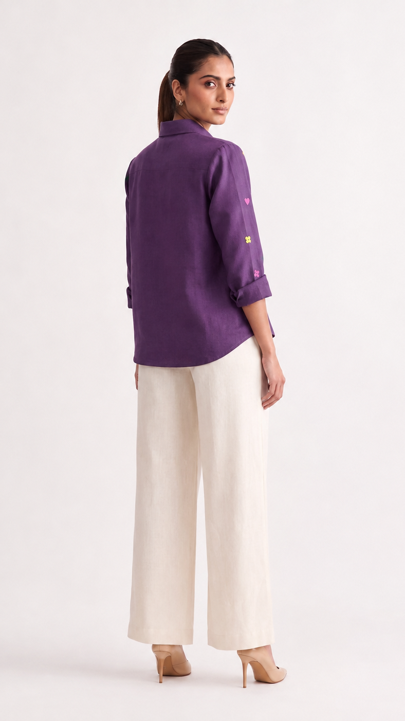 Purple Posy Embroidered Shirt