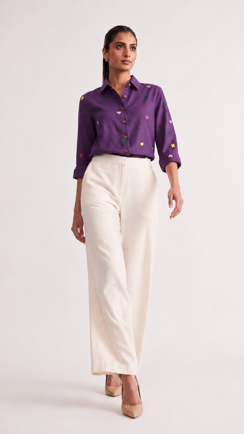 Purple Posy Embroidered Shirt