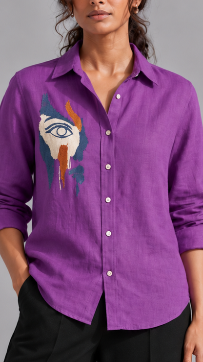 Face Embroidery Purple