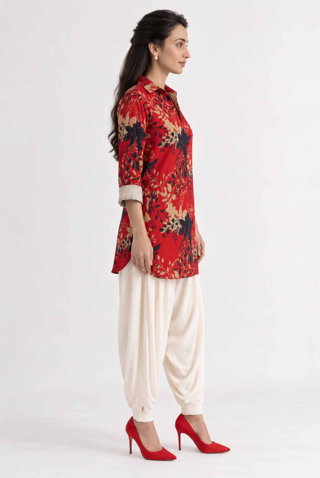 RED FLORAL PRINT KURTA