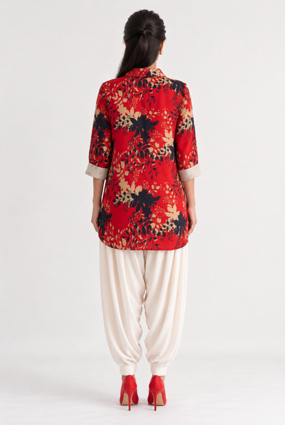 RED FLORAL PRINT KURTA