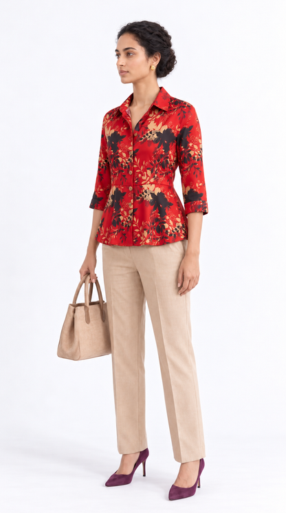 RED FLORAL PEPLUM TOP