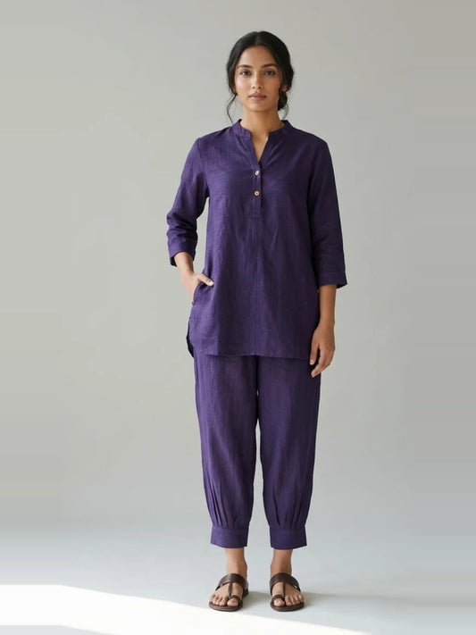 Violet Ease – Purple Cotton Linen Slub Co-ord Set – full-length front view